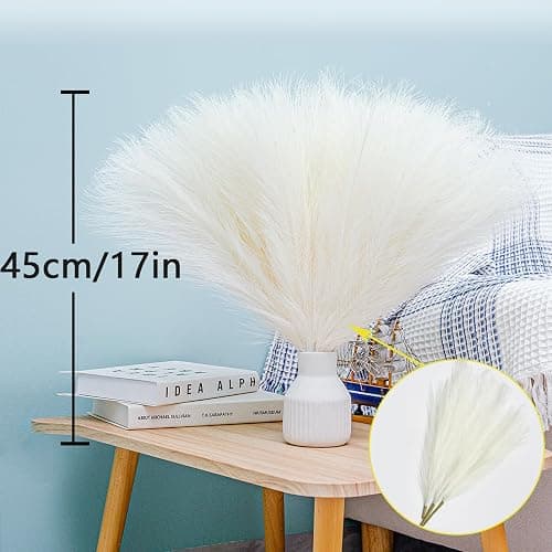 Bnecnet 10 Stems White Pampas Grass Fluffy 17.7" Faux Pampas Grass Decor | Small Fluffy Pompas Floral Arrangement and Vase Filler for Boho Home Wedding Mothers Day Decoration thumbnail 2
