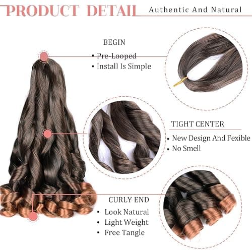 Luoyudu French Curls Braiding Hair #T30 Synthetic Bouncy Curly Braiding Hair Extensions 75g/Pack French Curly Crochet Hair Extensions 24inch (T30) - 24 Inch (pack of 8) - T30 thumbnail 3