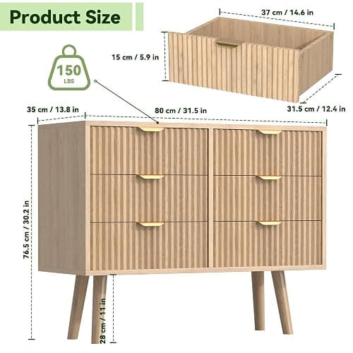 SFDOU Wooden Fluted Dresser for Bedroom,Modern Wide Chest of 6 Drawers Dressers for Bedroom Furniture,Wood Drawer Dresser with Storage, Easy to Assemble Dressers for Living Room,Hallway thumbnail 2