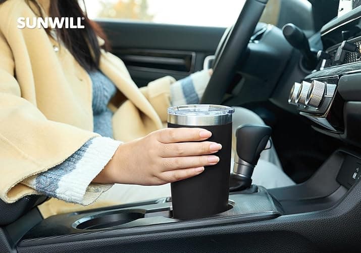 SUNWILL Travel Coffee Tumbler 20 oz, Insulated Mug with Lid, Stainless Steel Cup for Outdoor, Powder Coated Black thumbnail 2