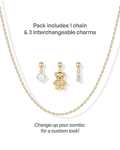 PAVOI 14K Gold Plated Dainty Necklace with Charms Set - Hypoallergenic Adjustable Chain Gold Charm Necklace for Women - Small Motif & Mantra 2 and 3-Pack Removable Pendants - Cute Jewelry Gifts thumbnail 3