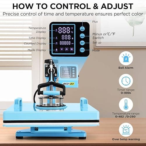 WHUBEFY Heat Press,15x15 Shirt Press Machine 8 in 1 with 30Oz Tumbler Attachment Sublimation Machine Digital Slide Out Sublimation Heat Transfer Machine, Heat Press for T-Shirts Mugs Caps Plates,1400W thumbnail 8
