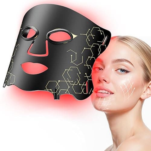Aurphany Red Light Therapy Mask with Cooling Gel Pack, 7-Color NIR 850nm LED Face Mask, LED Light Therapy Mask (E106A) with Rechargeable Remote - 180 Mins Use, Red Light Mask Home Travel Gift, Black - Image 1