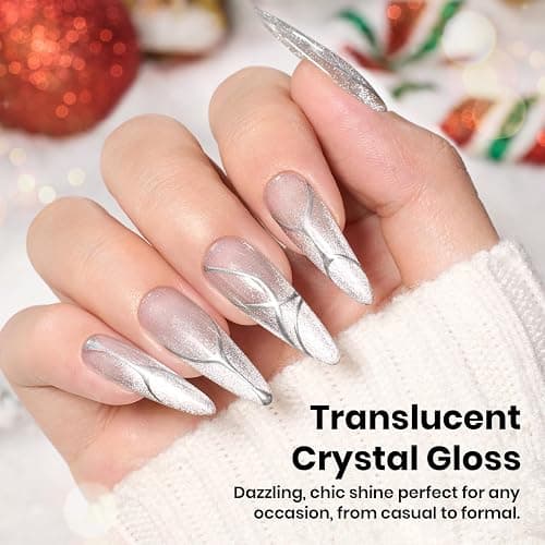 Beetles Star Cascade Silver Cat Eye Gel Nail Polish - 15ML Christmas Silver Glitter Cat Eye Gel Polish with Magnet Soak Off UV Velvet Nail Polish Salon DIY Manicure Winter Gift for Women thumbnail 5