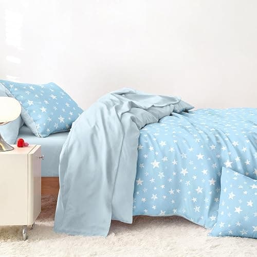 Wake In Cloud - Star Bedding Set for Boys Girls, Cute Stars Polka Dot, Soft Lightweight Comforter Set with Sheets, 5 Pieces Kids Bed in a Bag, Sky Blue, Twin Size thumbnail 3