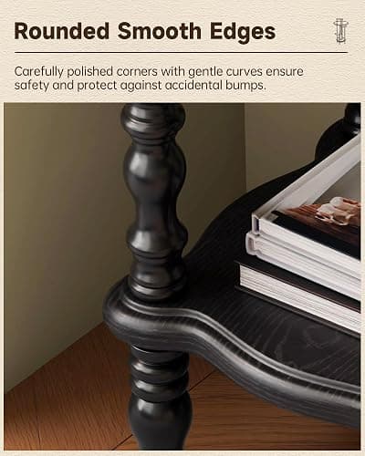 NKGIAG Vintage Corner Shelf 4-Tier, Solid Wood Display Shelf Mid Century, Unique Handcrafted Antique Display Rack, Freestanding Corner Bookshelf with Spindle Legs for Living Room Bedroom, Black thumbnail 6