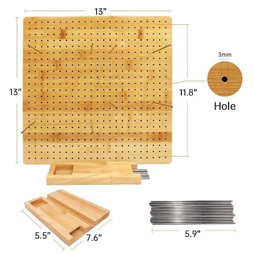Iswabard 13x13 Inch Blocking Mats Blocking Board for Crocheting with 15 Stainless Steel Rods Crochet Blocking Board Large Base Bamboo Granny Square (Bamboo-C13‘’) thumbnail 6