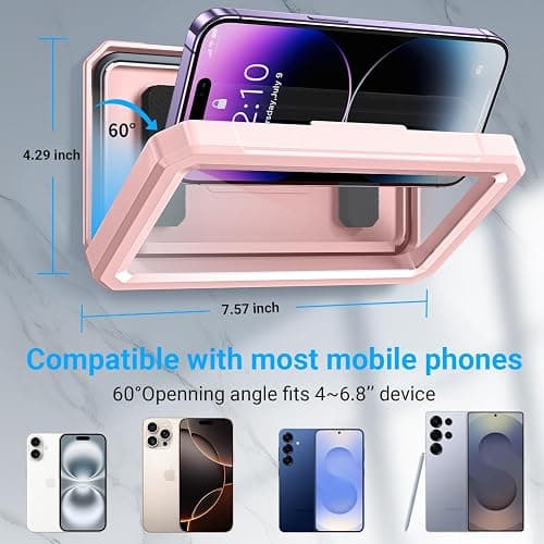 Coolpow Shower Phone Holder Waterproof【480°Rotatable】Retractable Adjustable Shower Phone Case Shower Stall Accessories for Bathroom Wall Phone Mount Stand Water Proof Anti Fog Case for 4-7"Cellphones thumbnail 7
