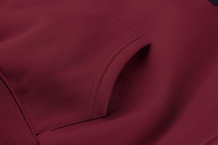 Burgundy Lauweion Women Solid Basic Fleece Letter Loose Hoodie Sweatshirt Long Sleeve Kangaroo Pocket Drop Shoulder Pullovers Top thumbnail 7