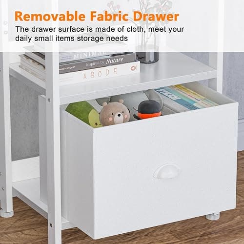 Furologee 5 Tier Bookshelf with Drawer, Tall Narrow Bookcase with Shelves, Wood and Metal Book Shelf Storage Organizer, Modern Display Standing Shelf Unit for Bedroom, Living Room, Office, White thumbnail 5