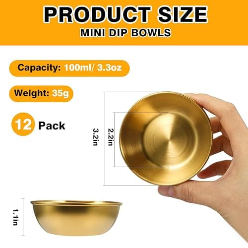 ZXBMS 12 Pack 3.2 Inch Gold Stainless Steel Dipping Bowls – Small Bowls for Dips, Soy Sauce, Condiments, Appetizers, Facial Bowl for Esthetician Use thumbnail 3