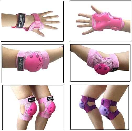 BOSONER Kids/Youth Knee Pads Elbow Pads Wrist Guards Set for 3-15 Years, Child Protective Gear Set for Roller Skates, Cycling, BMX Bike, Skateboard, Inline Skating, Scooter Riding Sports… thumbnail 4