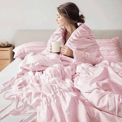 Intelligent Design Twin Comforter Set Ruched Shabby Chic Comforters for Twin Size Bed, All Season Lightweight Comforter Twin, French Country Bedding Set, Sham, Ella, Twin/Twin XL Pink, 2 Piece thumbnail 8