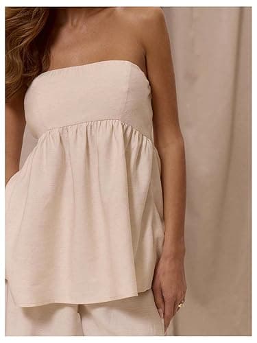 Floerns Women's Casual Strapless Peplum Top Sleeveless Ruffle Hem Babydoll Bandeau thumbnail 5