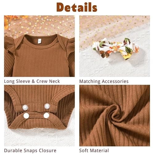 Aalizzwell Preemie Newborn Infant Baby Girls Clothes Ribbed Romper Bodysuit Pants Set Fall Winter Outfits thumbnail 4