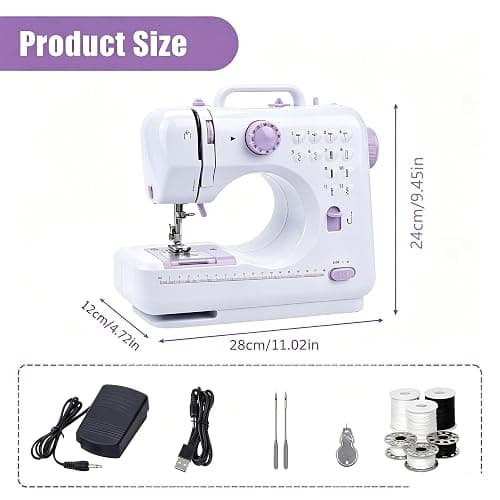 Electric Sewing Machine for Beginners for Quick Repairs DIY Crafts & Gift | Portable Mini Sewing Machine with Dual Power, 12 Stitches, Foot Pedal, Light, Storage Drawerand Accessories Kit thumbnail 2