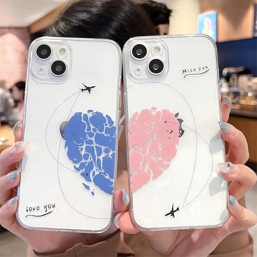 Awsaccy Cute Matching Phone Cases for Couples His and Her iPhone 14 Phone Case Cover Perfect Lover's Gift, Valentine Gift Love Set Gift for Her Him Boyfriend Girlfriend Pink - Image 1
