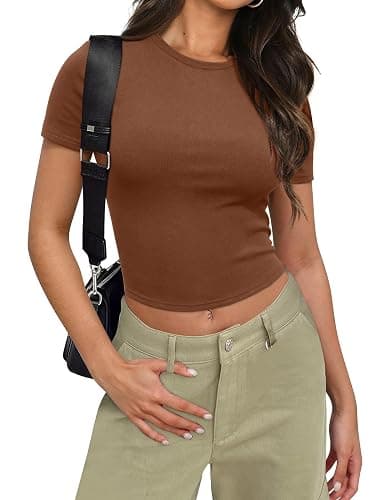 SAMPEEL Crop Tops for Women Summer Trendy Tight Tshirts 2024 Slim Fit thumbnail 2