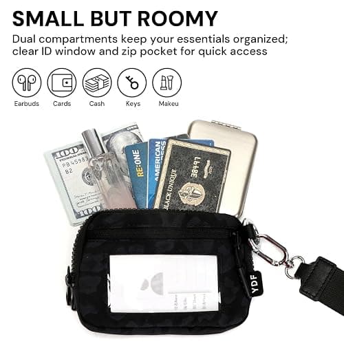 Keychain Wallet for Women Mini Zip Card Holder with ID Window Coin Purse Detachable Wristlet Small Wallets Black Leopard thumbnail 5
