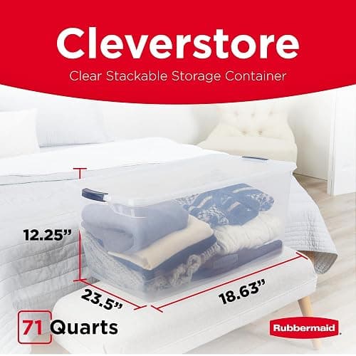 Rubbermaid Cleverstore 71 Qt Clear Storage Bins with Lids, 4-Pack, Stackable, BPA-Free, Made in USA thumbnail 3