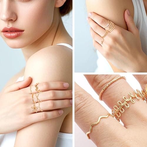 Fumwase Gold Stackable Rings Set for Women Pearl Knuckle Rings Open Stacking Knuckle Ring Jewelry Perfect for Stacking Layering thumbnail 6