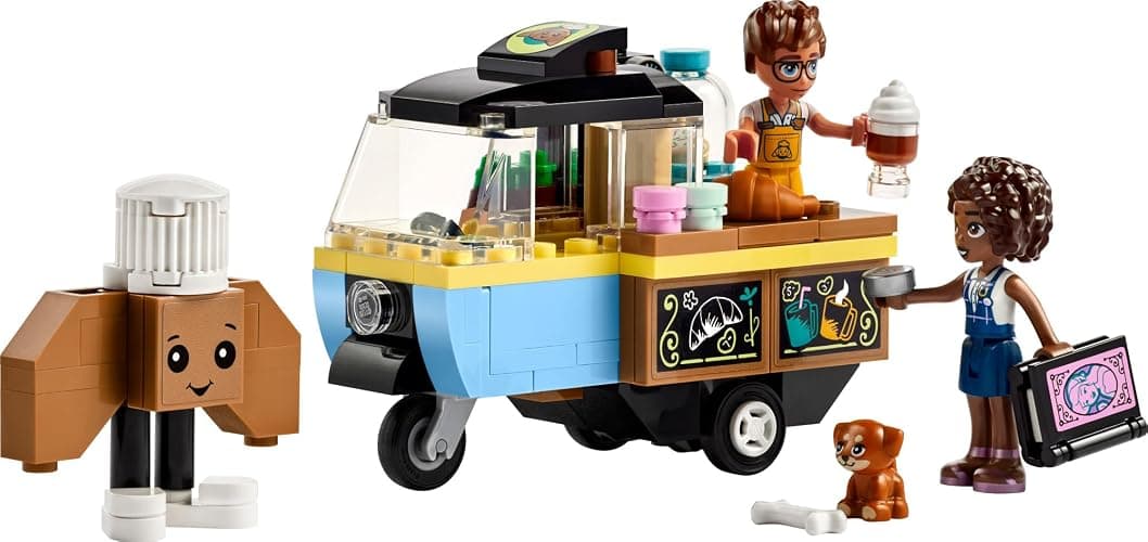 LEGO Friends Mobile Bakery Food Cart Playset, Cooking Toy for Pretend Play, Small Gift for Kids, Girls and Boys Ages 6 and Up with Aliya and Jules Mini-Dolls, Aira Dog Figure and Food Toys, 42606 thumbnail 5