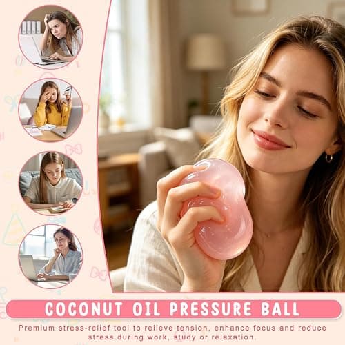 2 Pack Coconut Oil Stress Ball - Slow Rising Squishy Toy, Odorless & Non-Sticky, Easy to Clean, for Stress Relief & Focus Improvement, Gift for Adult (Blue+Pink) thumbnail 3