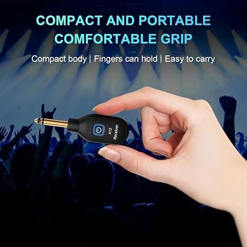A12 Wireless Guitar Transmitter Receiver - 2.4GHz System, 24-bit 48KHz Audio, 100ft Range, No Latency, Rechargeable, Easy Pairing for Electric Guitar & Bass - Accessories (1TX+1RX) thumbnail 6