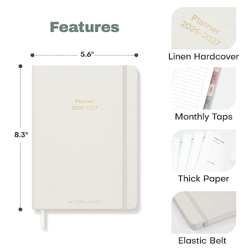 Planner 2026-2027 Monthly and Weekly Academic Planner July 2026 - June 2027, Linen Hardcover Agenda 2026-2027 Calendar Daily Planner for Student Teacher with Monthly Tabs, 6" x 8.3", Elegant Ivory thumbnail 3