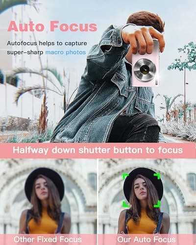 Sevenat Digital Camera 48MP 2.7K Compact Pink with 16X Zoom, Image Stabilization, Autofocus, 3" Screen, FHD 1080p Video, for Teens/Students thumbnail 2
