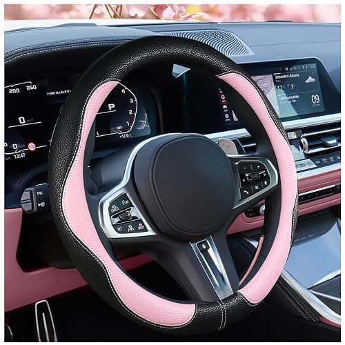 SuperKaKa Car Steering Wheel Cover 2025, Universal Auto PU Cute Breathable Slip-Proof Comfort Imitation Leather Protector Cars Interior Accessories for Women Men Fit Most Vehicle (Pink) - Image 1