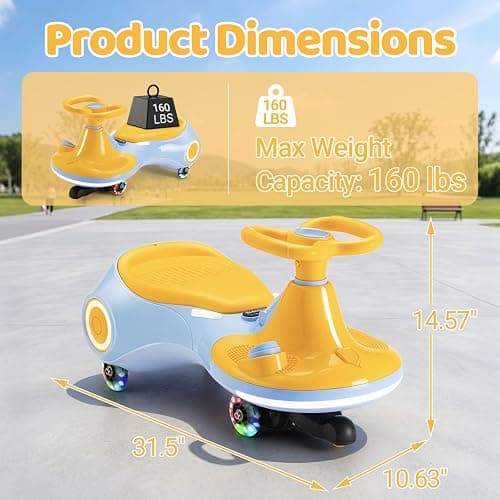Stopsad 12V Kids Electric Wiggle Car Ages 3+, 3-in-1 Ride On Toy with Pedal | Flashing Wheels & Easy Assembly Swing Vehicle, Rechargeable Power Battery, Up to 160 Lbs, Safe Daily Play Toy for Toddlers thumbnail 3