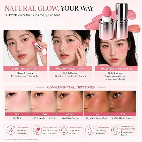 IWAWA Liquid Blush, IWAWA Puffy Liquid Blush – Jelly Texture Cream Blush with Sponge Tip, Matte Nude Buildable Blusher, Lightweight & Silky Feel, Natural Radiant Finish (03 Pink cherry blossoms) thumbnail 8