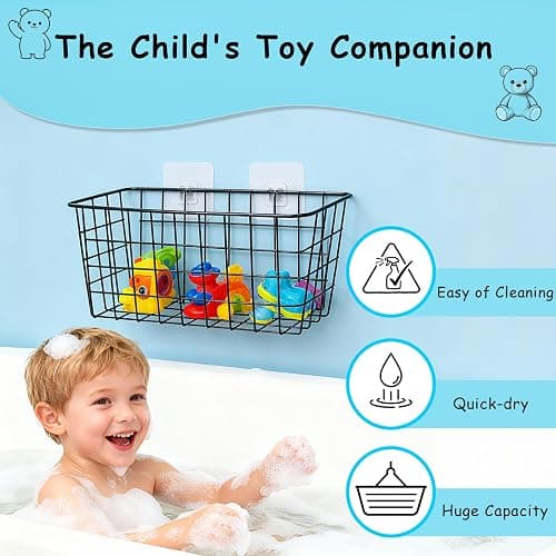 Hanging Bath Toy Storage Basket - 2 Pack Metal Bath Toy Holder with Hooks - Bathtub Toy Storage Organizer for Baby Bath Kids Shower Bathroom thumbnail 3