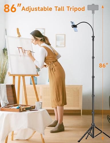 Phone Tripod, 86" Tall Tripod for iPhone with Flexible Gooseneck & Remote, Portable Aluminum Cellphone Stand for Selfies, Video Recording,Travel, Compatible with iPhone Android thumbnail 2