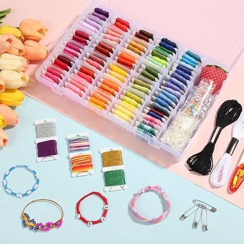 PAXCOO 985Pcs String Bracelet Making Kit, Friendship Bracelet String Kit with 110 Skeins Embroidery Floss Cross Stitch Thread, 830 Beads for Friendship Bracelet Making, 45Pcs Embroidery Tools thumbnail 5