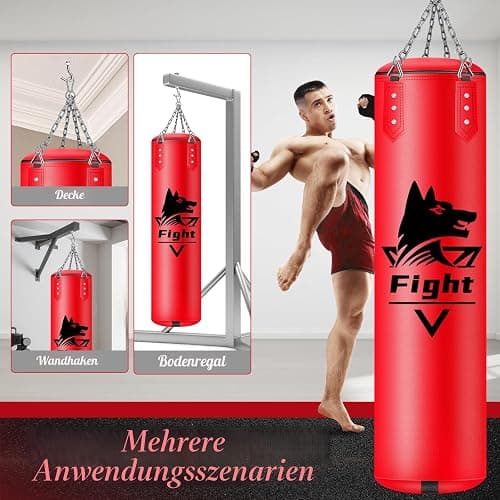 JUOIFIP Hängendes Boxsack Set Ungefüllt für Erwachsene- Mikrofaser Leder Boxsack mit Komplett Zubehör, Stabiler Sandsack für Kickboxen, MMA, Grappling, Muay Thai, Fitness– Indoor & Outdoor thumbnail 6