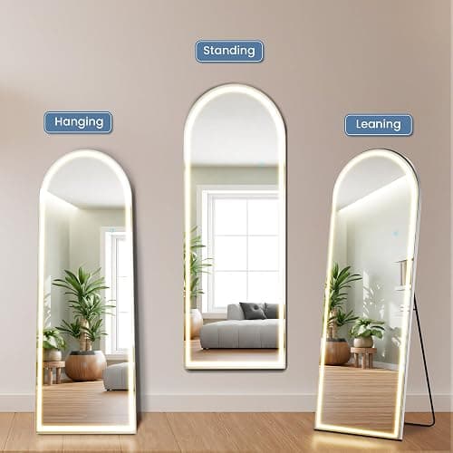 DUMOS Arched Full Length Mirror Lighted, 20"x63" LED Floor Standing Mirror | LED Lights 3 Color Lighting and Shatterproof Tempered Glass, Wall Hanging or Leaning, Floor Standing, Modern Home Decor thumbnail 4