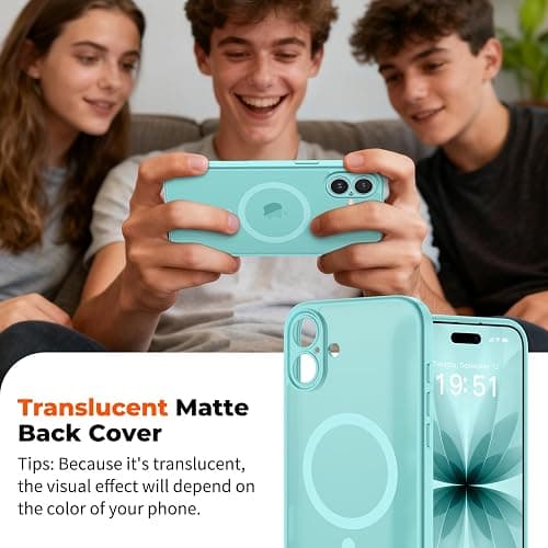 zapica Magnetic for iPhone 17 Case, Upgraded [Camera Control Button] [Full Camera Protection] [with 1 Screen Protector] Translucent Matte Shockproof Protective Phone Cover, Aqua Green thumbnail 7
