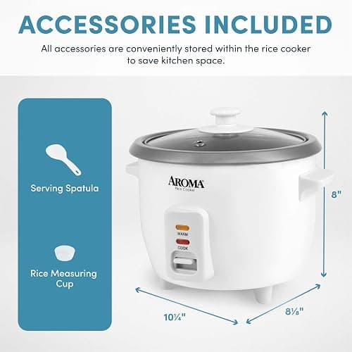 AROMA® Rice Cooker, 3-Cup (Uncooked) / 6-Cup (Cooked), Small Rice Cooker, Oatmeal Cooker, Soup Maker, Auto Keep Warm, 1.5 Qt, White, ARC-363NG thumbnail 3