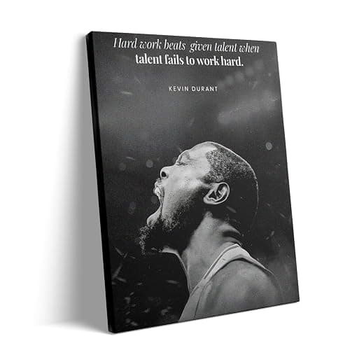 NBA Canvas Wall Art Decor - Kevin Durant Motivational Quote Poster, Hard Work Beats Talent Basketball Artwork, Black and White Inspirational Canvas Decor, Home or Game Room Decoration 16X20 - Image 1