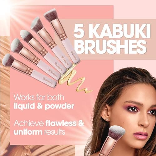 Kabuki Makeup Brush Set - Foundation Powder Blush Concealer Contour Brushes - Perfect for Liquid, Cream or Mineral Products - 10 Pc Collection with Premium Synthetic Bristles for Eye and Face Cosmetic thumbnail 3