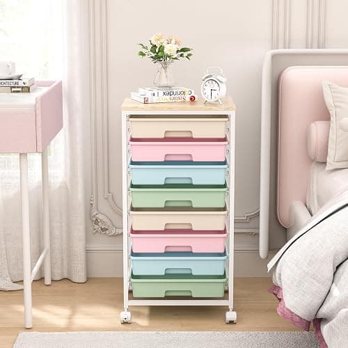 SYKIARIOL Rolling Storage Cart with Drawers,Utility Cart With 8 Drawers and Wooden Tabletop,Rolling Drawer Cart,Storage Drawer Cart for Living Room,Classroom,Bedroom,Bathroom,Dorm,Office,Rainbow thumbnail 6