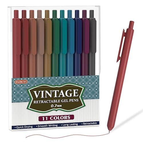 Shuttle Art Colored Retractable Gel Pens, 11 Unique Dark Vintage Ink Colors, Cute Pens 0.7mm Medium Point Quick Drying for Writing Drawing Journaling Note Taking School Office Home - Image 1