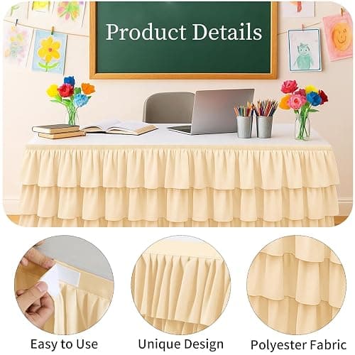 Wokuaile Pink Table Skirt Tutu Ruffled Tablecloth for Classroom Teacher Desk Skirt Back to School Supplies for Princess Girls Birthday Party Cake Dessert Decorations, 6FT thumbnail 3