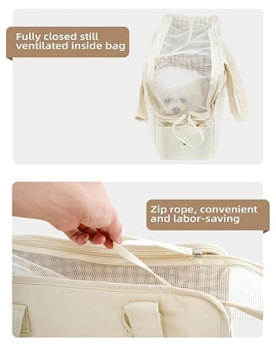 Dog Purse Carrier for Small Dogs Rabbit cat with Large Pockets, Cotton Bag, Dog Carrier Soft Sided, Collapsible Travel Puppy Carrier (Beige, 13.6" L x 6.5" W x 10" H) thumbnail 4