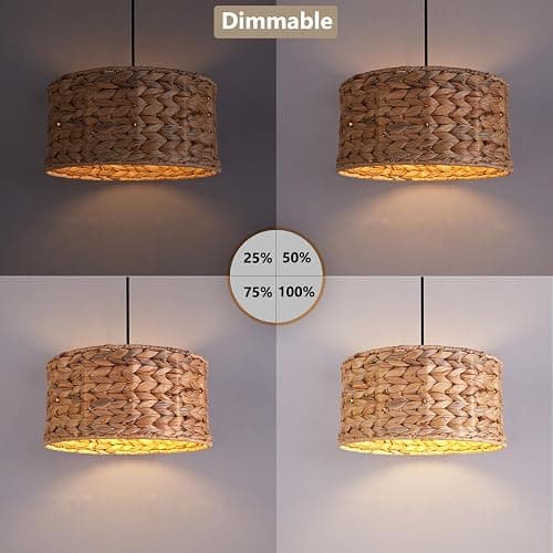 passong Boho Rattan Plug in Pendant Light, 11.8" Hand-Woven Natural Water Hyacinth Lampshade, Small Dimmable Hanging Lamp with 15ft Cord for Bedroom Corner, Reading Nook and Dorm - No Hardwiring thumbnail 5