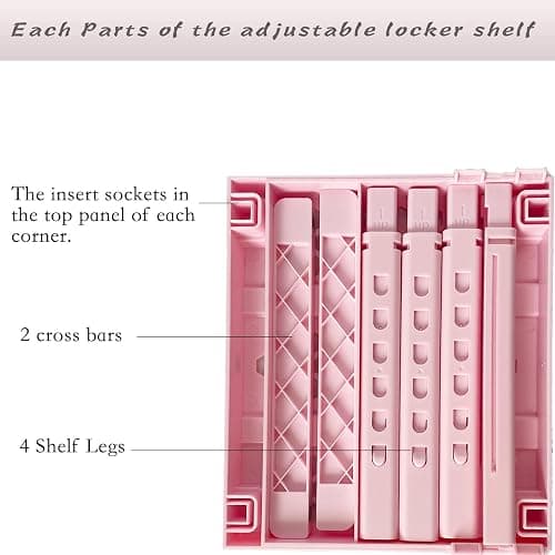 Svartur Adjustable Locker Shelf Pink Height and Width Adjustable Locker Organizer Shelf for School Locker, Stackable Locker Stand Tools for Gym Lockers, Office, Back to School Essentials thumbnail 9