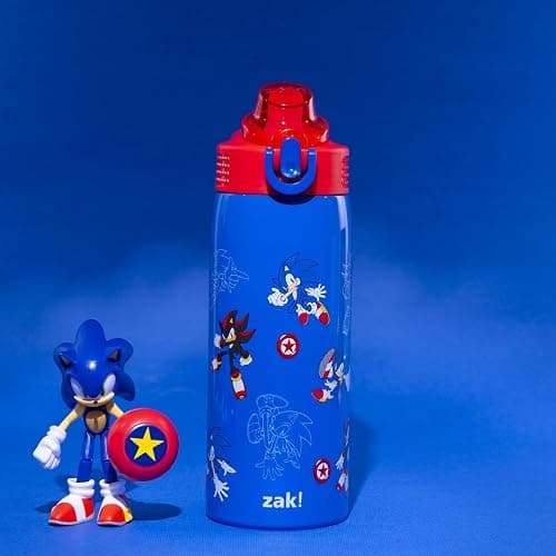 Zak Designs Sonic the Hedgehog Sage Kids Water Bottle For School or Travel, 19oz Stainless Steel Water Bottle With Straw, Handle, and Leak-Proof, Pop-Up Spout Cover (Sonic & Shadow) thumbnail 4