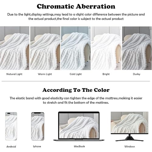 NEWCOSPLAY Faux Fur Twin Blanket White Bubble Blanket Thick Warm Soft for Couch Sofa Bed 550GSM (White, Twin(60"x80")) thumbnail 6